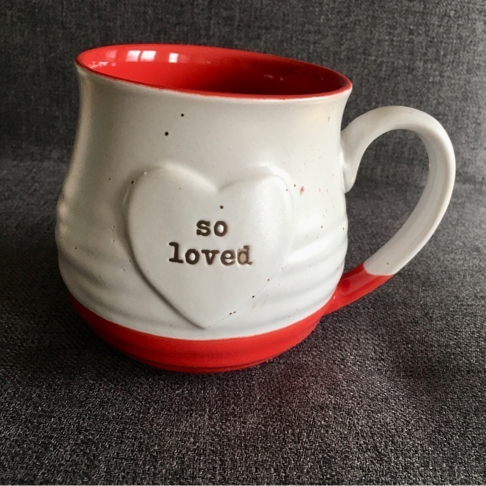 “so loved” Heart Ceramic Coffee Mug, Red, White, 20 oz